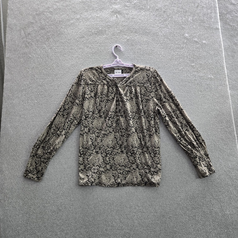Lucky Brand Women Blouse L/G Black Paisleyβ V-Neck Pullover Long Sleeve Artsy
